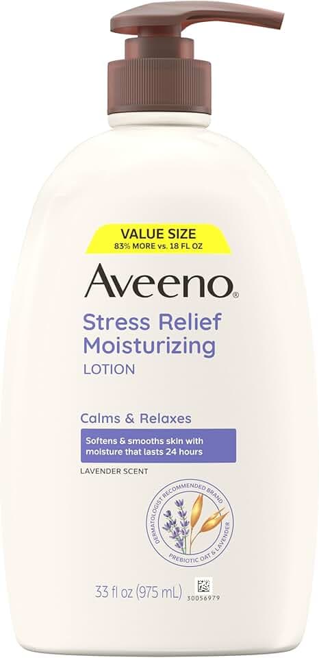 Aveeno Stress Relief Moisturizing Body Lotion with Lavender Scent, to help you feel Calm and Relaxed, Hydrating Body Lotion for Dry Skin, 33 FL OZ