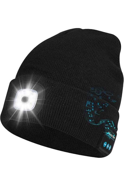 Keains Bluetooth Beanie with Light, Musical Knit Hat with Headphones and Built-in Speaker Mic, Gifts for Men Women Dad
