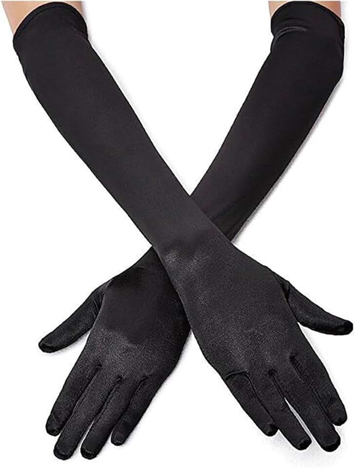 Long Opera Party Gloves for Women 1920s 20s Satin Gloves Costumes Elbow Length Bridal Evening Dress, 21.6 inches