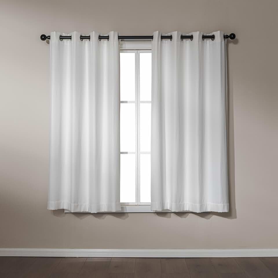 Amazon Basics Chenille Semi-Blackout Curtains for Bedroom and Living Room, 2-Piece Set with Grommets, 42" W × 63" L, White Solid