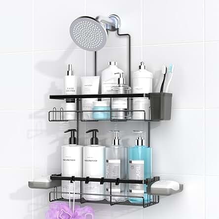 Shower Caddy Hanging Bathroom Organizer: Rustproof Shelf for Inside Shower - No Drilling Racks Over Showerhead - Bath Shelves for Shampoo Soap Black