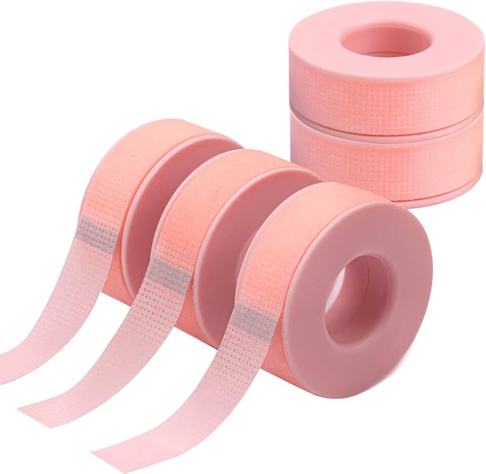 Lash Tape for Eyelash Extensions - Silicone Gel Eyelash Tape Eyelash Extension Tape for Sensitive Skin Pain Free Removal Breathable Micro Eyelash Extension Supplies（0.49in x 3.94yd，5Rolls Pink）