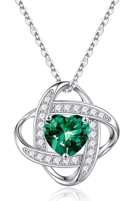 Iefil 925 Sterling Silver Love Knot Birthstone Necklace, Natural or Created Gemstone, Anniversary Birthday Gifts for Women, Jewelry Gifts for Wife Mom Girlfriend