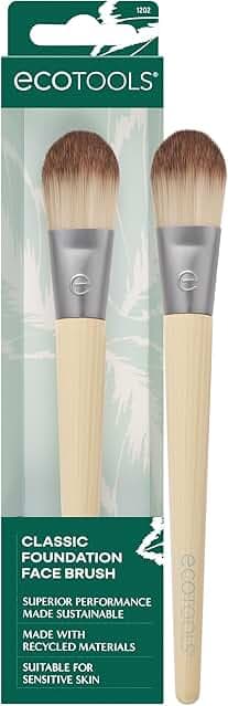 EcoTools Classic Foundation Face Brush, For Liquid, & Cream Foundation, Flat Foundation Brush, Makeup Brush For Natural Makeup, Buildable Coverage, Synthetic Bristles, Cruelty- Free, 1 Count