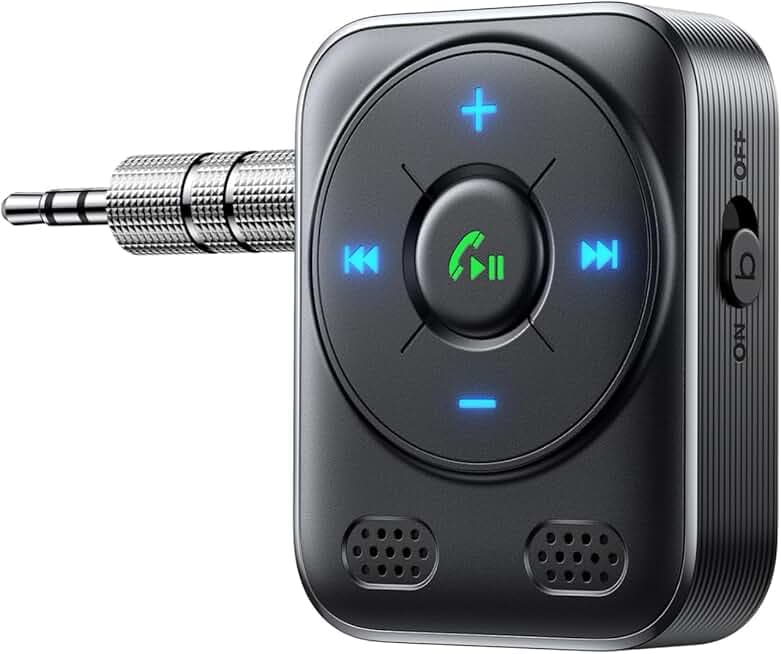 Bluetooth 5.4 Car Adapter 2025 Upgrade | HiFi Bass Sound for Music & Dual Mics for Hands-Free Calls | 16-Hour AUX Receiver for Car/Home Stereo