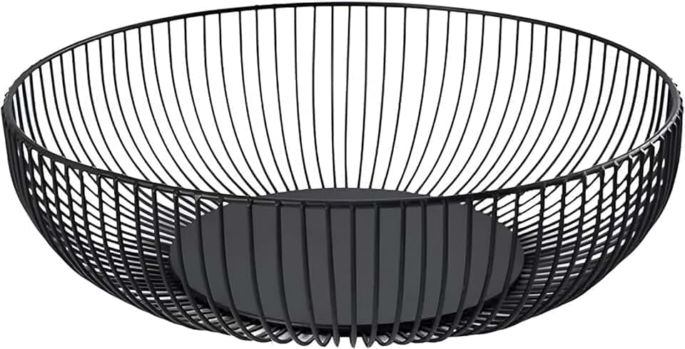 Fruit Bowl Black Fruit Bowl Stand for Kitchen Counter Wire Fruit Basket Modern Countertop Fruit Basket Metal Round Basket Organizer, 11 Inches (Round C)