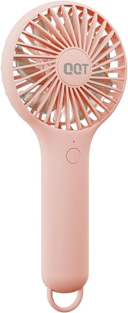 QQT Mini Handheld Fan, Small Personal Fan with 3 Speeds, Portable Battery Operated, USB Rechargeable Makeup Eyelash Dryer, Strong Airflow for Travel, Office, Outdoor, Women, Men, and Kids(Pink)