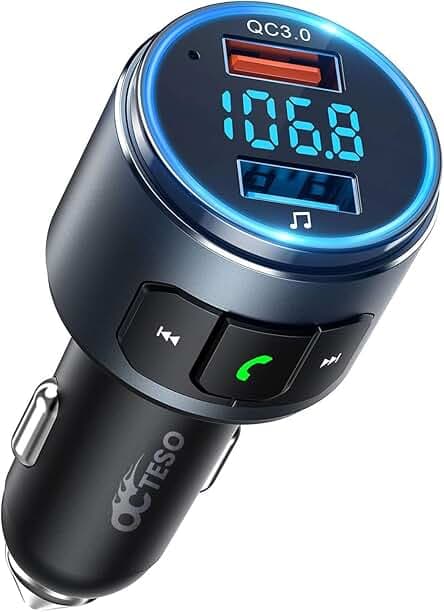 Upgraded V5.3 FM Bluetooth Transmitter, Bluetooth Car Adapter QC3.0 & LED Backlit Wireless FM Radio Adapter Music Player/Car Kit, Siri Google Assistant