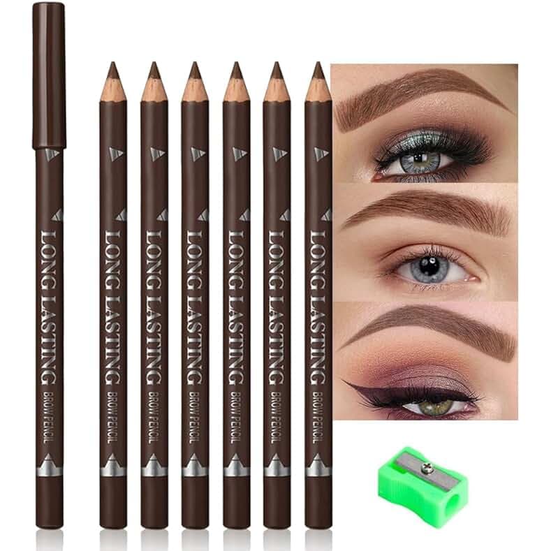 6Pcs Eyebrow Pencils for Women, Wooden Hard-Core Brown Eyebrow and Eyeliner Pencil, Long Lasting Waterproof and Sweat-Proof, Beginner Makeup Brow Pencil, Create a Natural Eye Brow Makeup