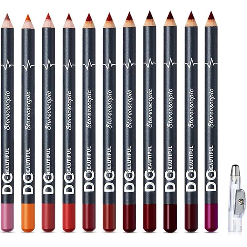 DC-BEAUTIFUL 12Pcs Lot Set 12 Colors Lip Liner Pencil Waterproof Non-marking Matt Velvet Lipstick Pen, Professional Long Lasting Lipliner Set with Sharpener