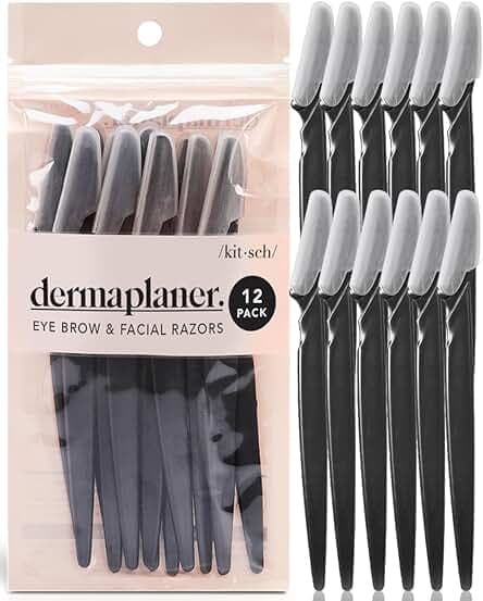 Kitsch Dermaplaning Tool - Face Razors for Women and Men, Dermaplane Razor for Women Face, Dermaplane Razor for Facial Hair Removal, Eyebrow Trimmer and Shaver, Skin Care Tools - 12 pcs Black