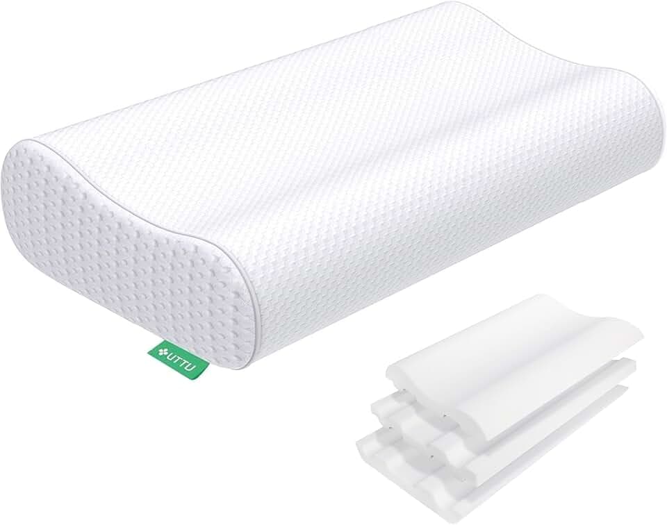UTTU Cervical Pillow for Neck Strain Relief, Memory Foam Neck Pillow for Sleeping, Adjustable Orthopedic Sandwich Pillow, Contour Cooling for Side Back Stomach Sleeper, Queen(23.6"×14"×4.7"/3.9")