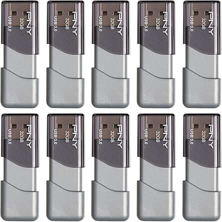 PNY 32GB Turbo Attaché 3 USB 3.0 Flash Drive, Silver (Pack of 10)