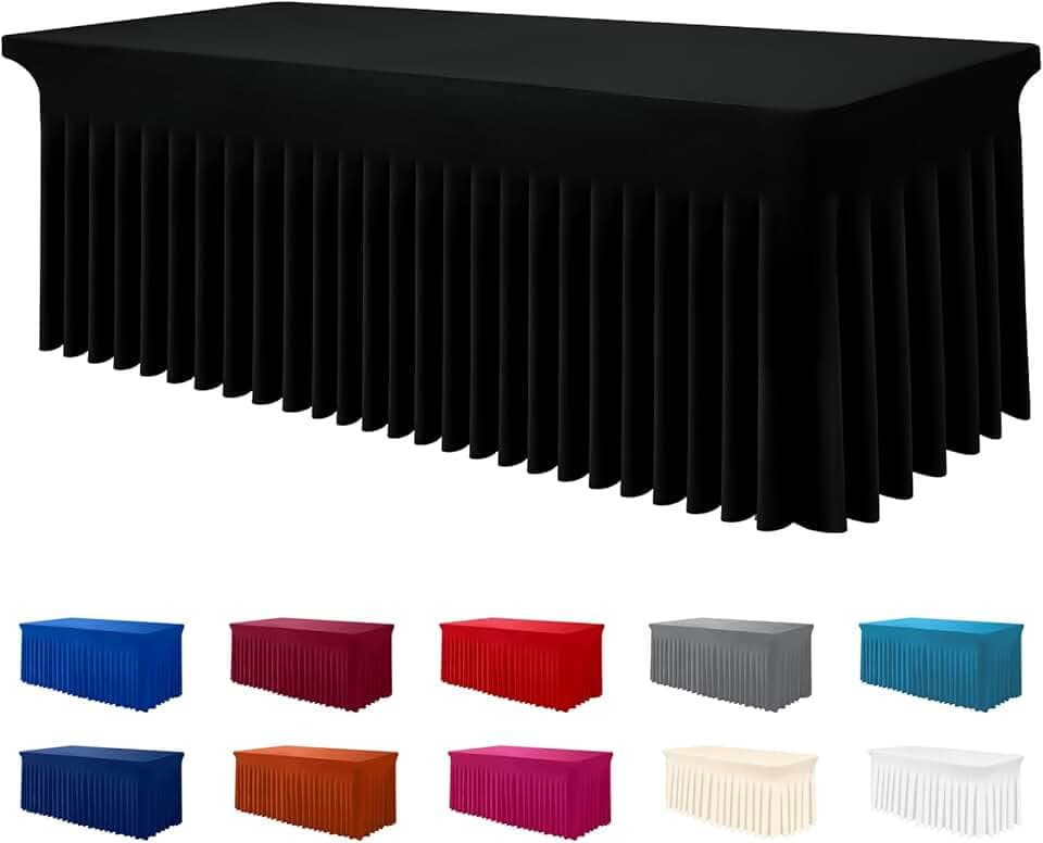 Smiry Spandex Tablecloth, Elastic Fitted Stretch Tablecloth for 6FT Rectangle Tables, Waterproof Washable Table Cover Skirt for Outdoor, Wedding, Banquet & Parties (Black, 72Lx30Wx30H Inch)