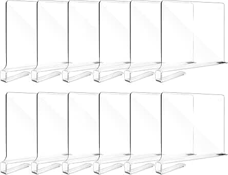 Fixwal 12pcs Shelf Dividers for Closet Organization Acrylic Shelf Divider for Wooden Shelving, Wood Shelf Organizer for Closet, Bedroom, Kitchen and Office