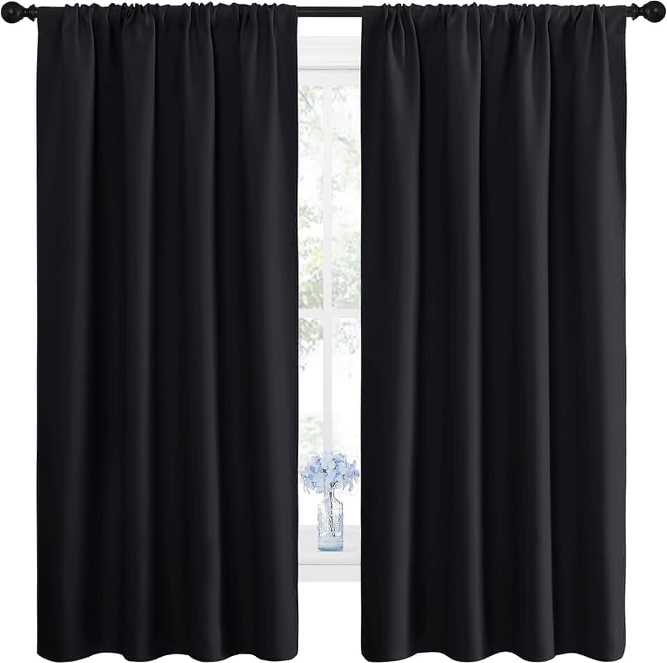NICETOWN Halloween Black Blackout Curtain Blinds - Solid Thermal Insulated Window Treatment Blackout Drapes/Draperies for Bedroom (2 Panels, 42 inches Wide by 63 inches Long, Black)