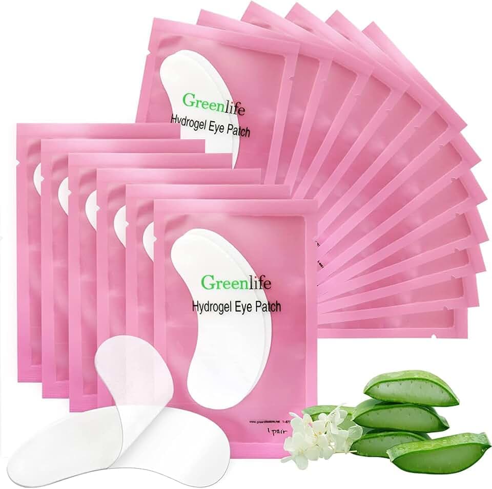 100 Pairs GreenLife Natural Hydrogel Eye Gel Pads - Collagen and Aloe Vera Patches for Under Eyes - Eyelash Extension Kit