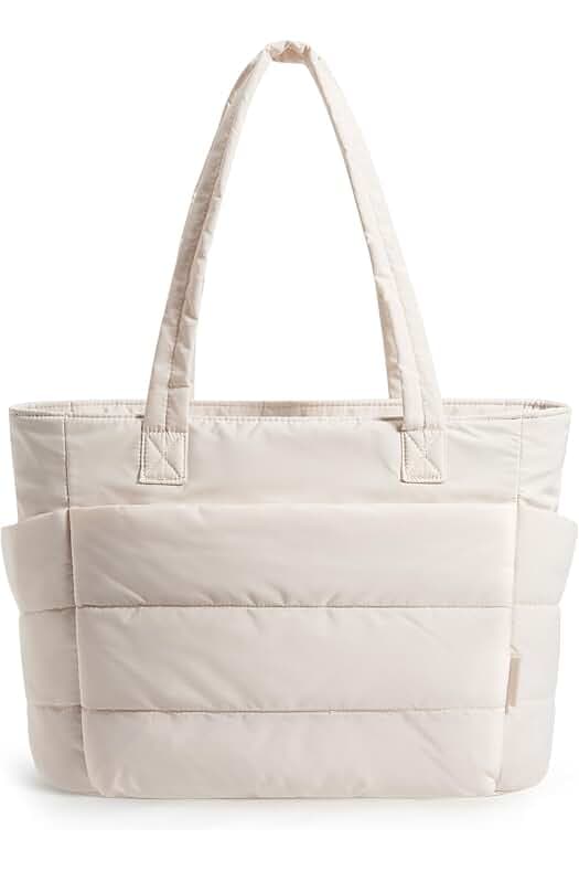 BAGSMART Tote Bag for Women, Lightweight Puffy Tote Bag with Compartments, Quilted Shoulder Bag Handbag for Travel, Work