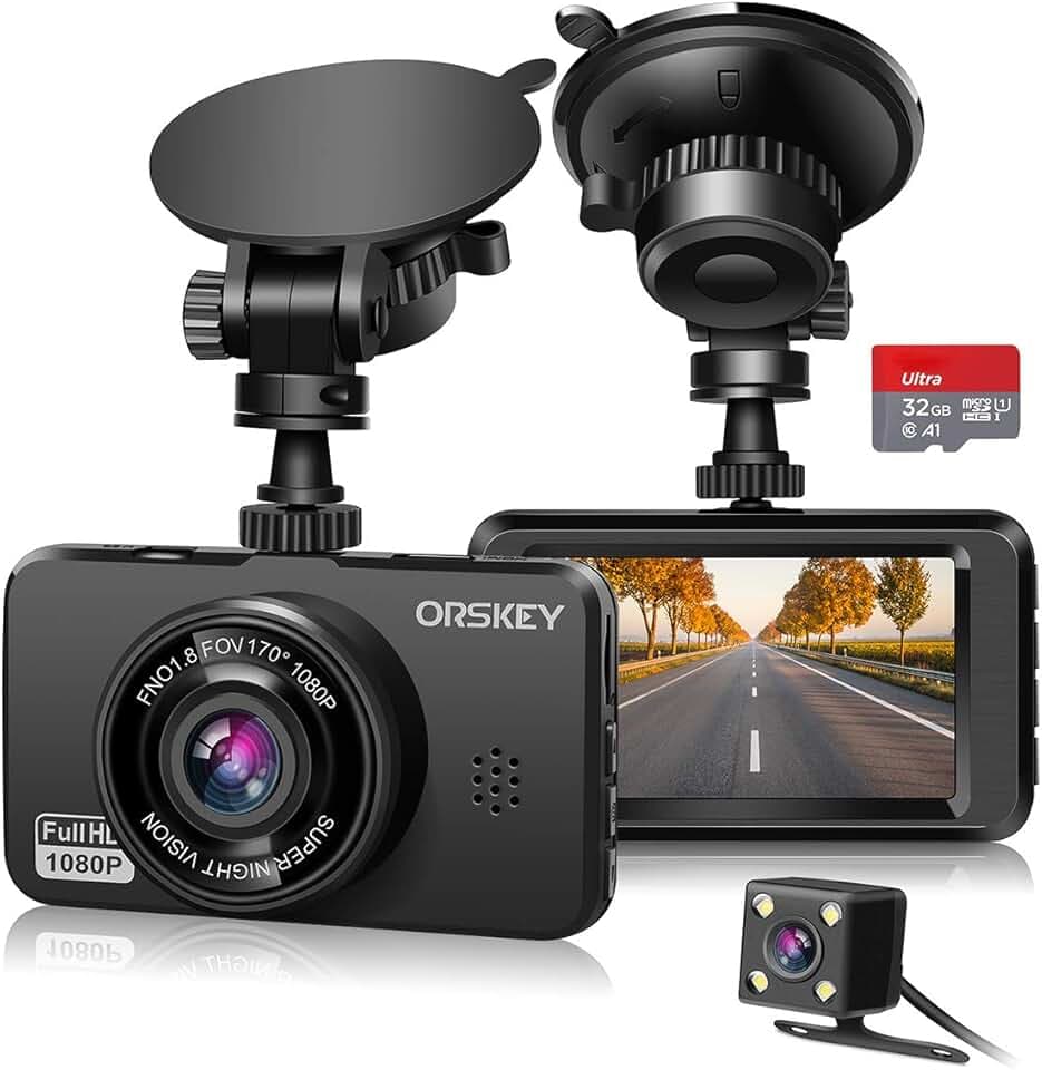 Dash Cam for Cars Front and Rear with SD Card 1080P Full HD in Car Camera Dual Lens Dashcam Wide Angle with Loop Recording and G-Sensor【2024】