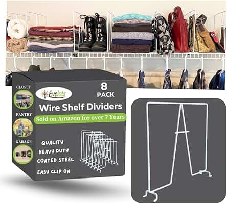 Evelots Tall Wire Shelf Dividers -8 Pack- Closet Storage & Organization for Office/Pantry/Garage Shelf Separator - Easy Clip-No Tool - Solid Coated Steel