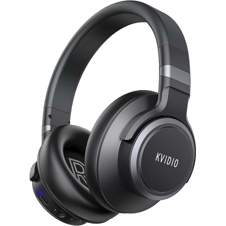KVIDIO Active Noise Cancelling Headphones, 70 Hours Playtime Bluetooth Headphones Wireless with Microphone, Transparency Mode, Deep Bass and Hi-Fi Stereo Sound Over Ear for Travel Office