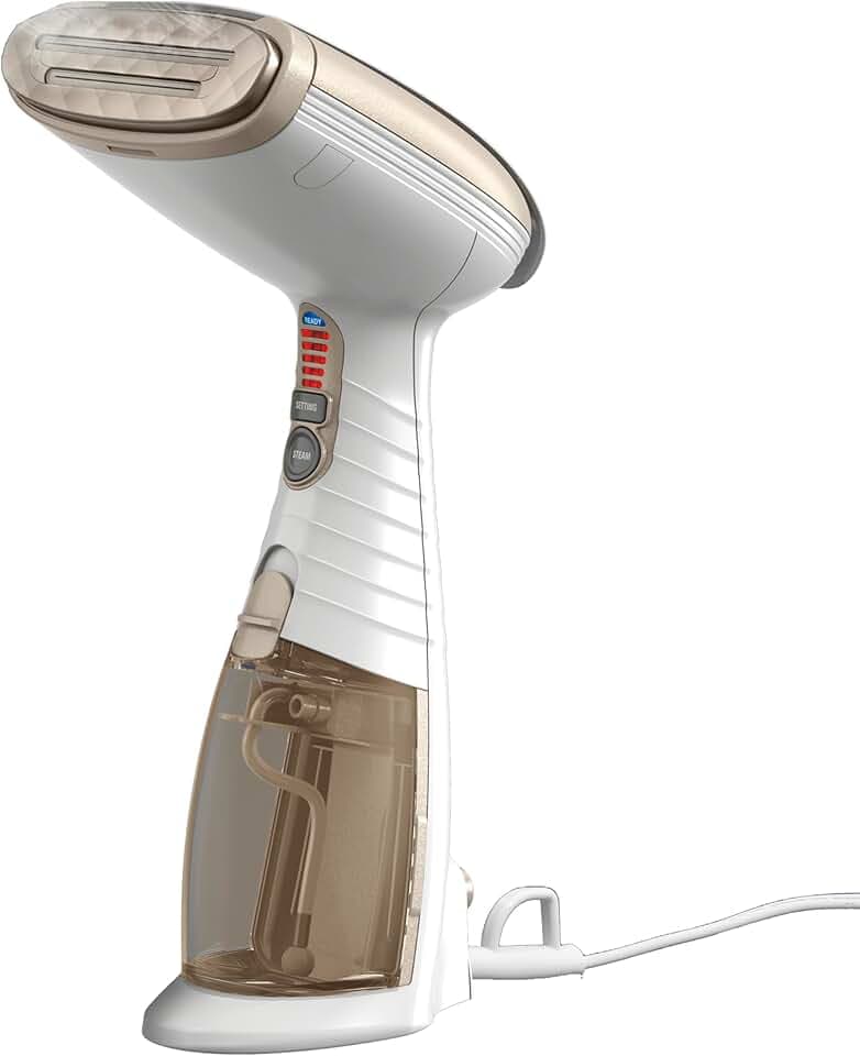 Conair Handheld Garment Steamer for Clothes, Turbo ExtremeSteam 1875W Fabric Steamer, Portable Handheld Design, Strong Penetrating Steam, Amazon Exclusive, White/Champagne