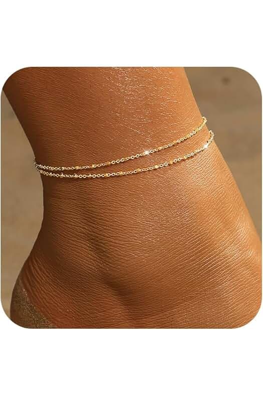 Gold Ankle Bracelets for women,14k Gold/Silver Plated Waterproof Layered lightweight Cuban Link Figaro Chain Heart anklet butterfly anklet Pearl Ankle Bracelets Set Gold Anklets for women Trendy Jewelry Gift for Women