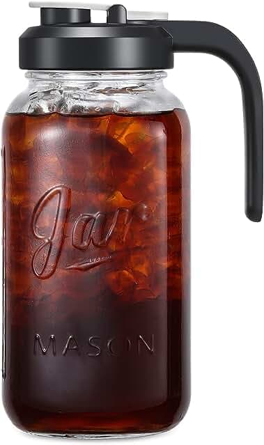 AOZITA 64 oz Glass Pitcher with Lid - 2 Quart Mason Jar Pitcher with Filter Lid, Wide Mouth Jar Leak-proof Water Jug, Heavy Duty Glass Container for Water, Juice, Milk, Tea, Iced Coffee, and Drinks