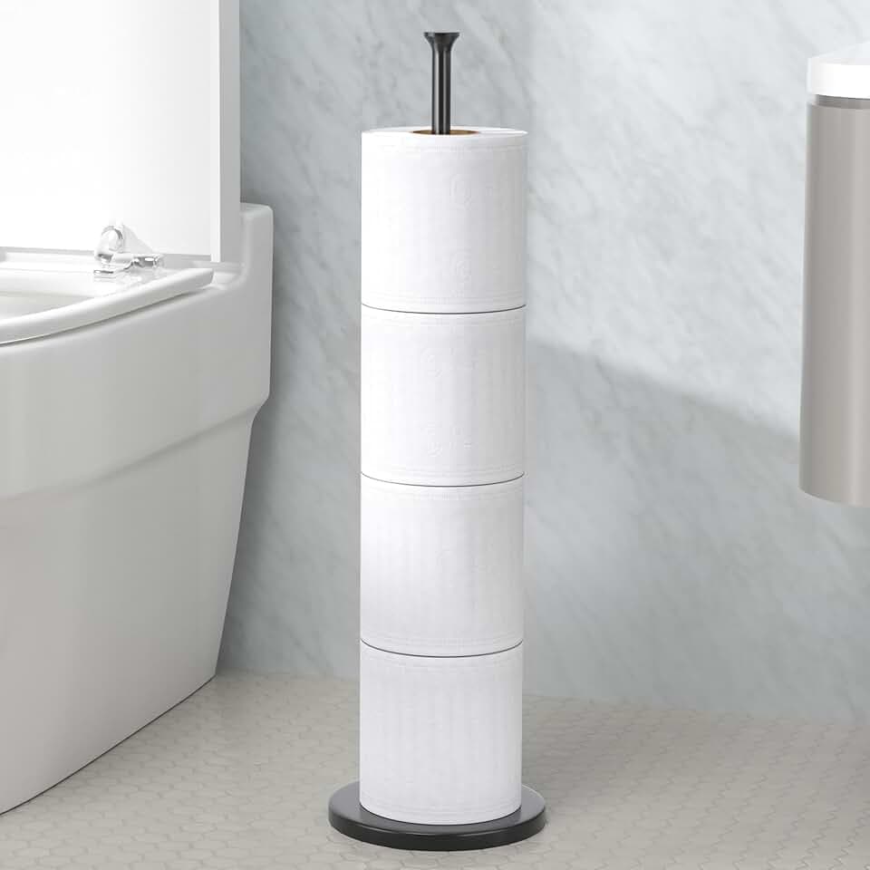 Toilet Paper Holder Stand(with Reserve Function), Free-Standing Spare Rolls Storage Holder, Stainless Steel, Modern Design