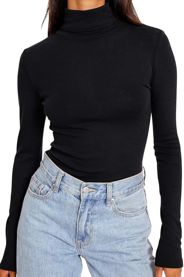 Trendy Queen Women's Turtleneck Long Sleeve Shirts Fall Fashion Basic Thermal Underwear Tops Winter Clothes 2025