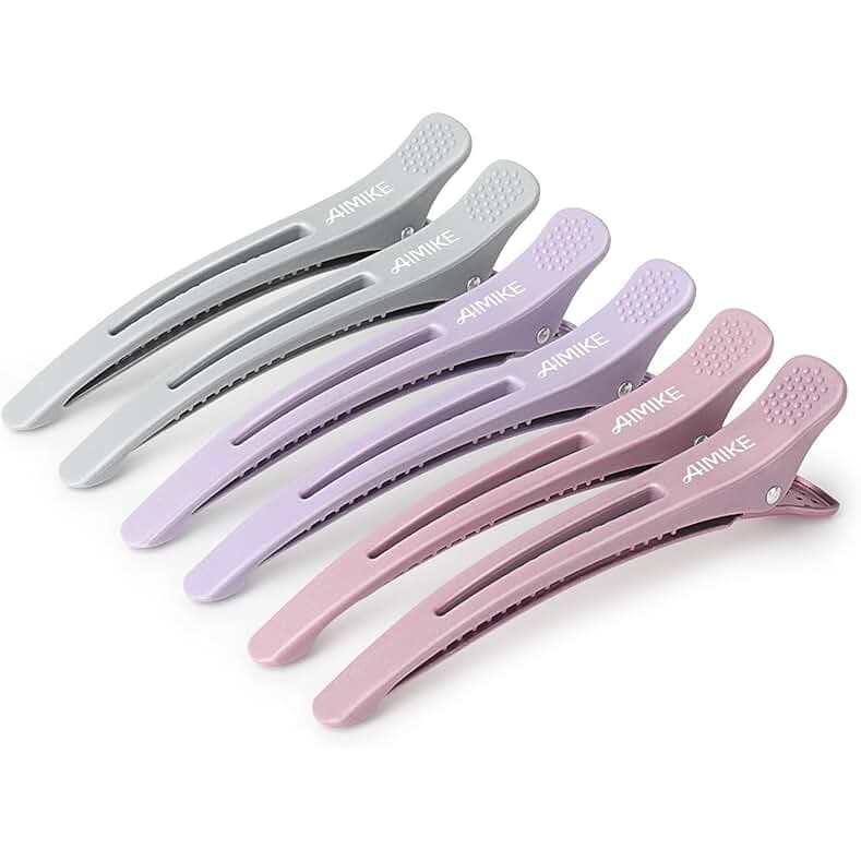 AIMIKE Hair Sectioning Clips with Silicone Band - 6pcs No Crease Duck Billed Clips for Styling, Cutting, and Rollers in Morandi Color