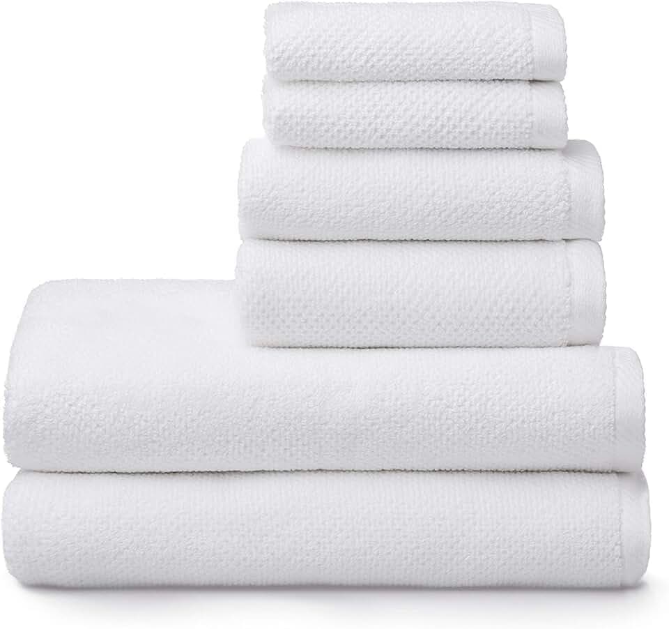 Simpli-Magic 79450 Popcorn Textured Bath Towels Set, 2 Bath Towels, 2 Hand Towels, 2 Washcloths, 6 Pieces, White