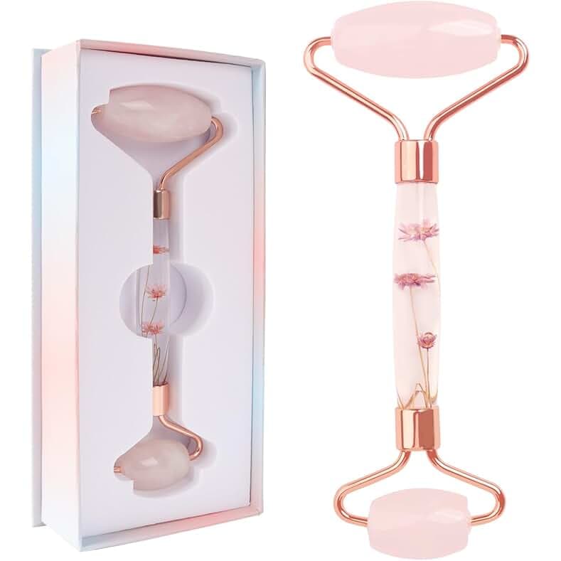 Raffaello Jade Roller - Natural Pink Facial Roller, Redness Reducing Massager for Face, Eyes, Neck - Rose Quartz