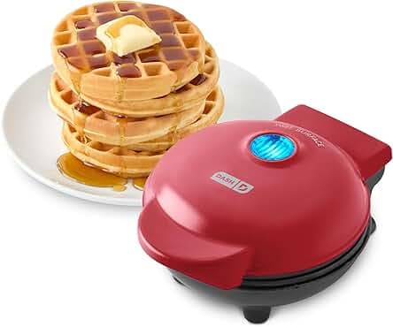 DASH Mini Waffle Maker - 4” Waffle Mold, Nonstick Waffle Iron with Quick Heat-Up, Nonstick Surface - Perfect Mini Waffle Maker for Kids and Families, Just Add Batter (Red)