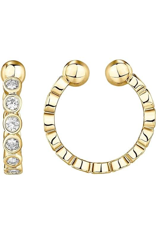 PAVOI 925 Sterling Silver 14K Gold Plated Cubic Zirconia Sparkling Round Huggie Ear Cuff Gold Earrings for Women | Clip On Cartilage