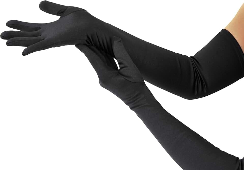 Nackiy Long Black Opera Gloves for Women, 1920s Satin Stretchy Elbow Length Party Gloves Costumes Bridal, 20inch