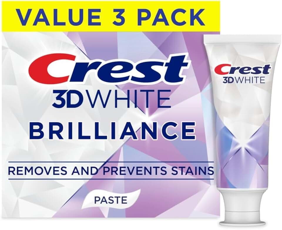 Crest 3D White Brilliance Bright Mint Teeth Whitening Toothpaste, 4.3 oz Pack of 3, 100% More Surface Stain Removal, 24 Hour Active Stain Prevention, Whiter Teeth in 3 Days