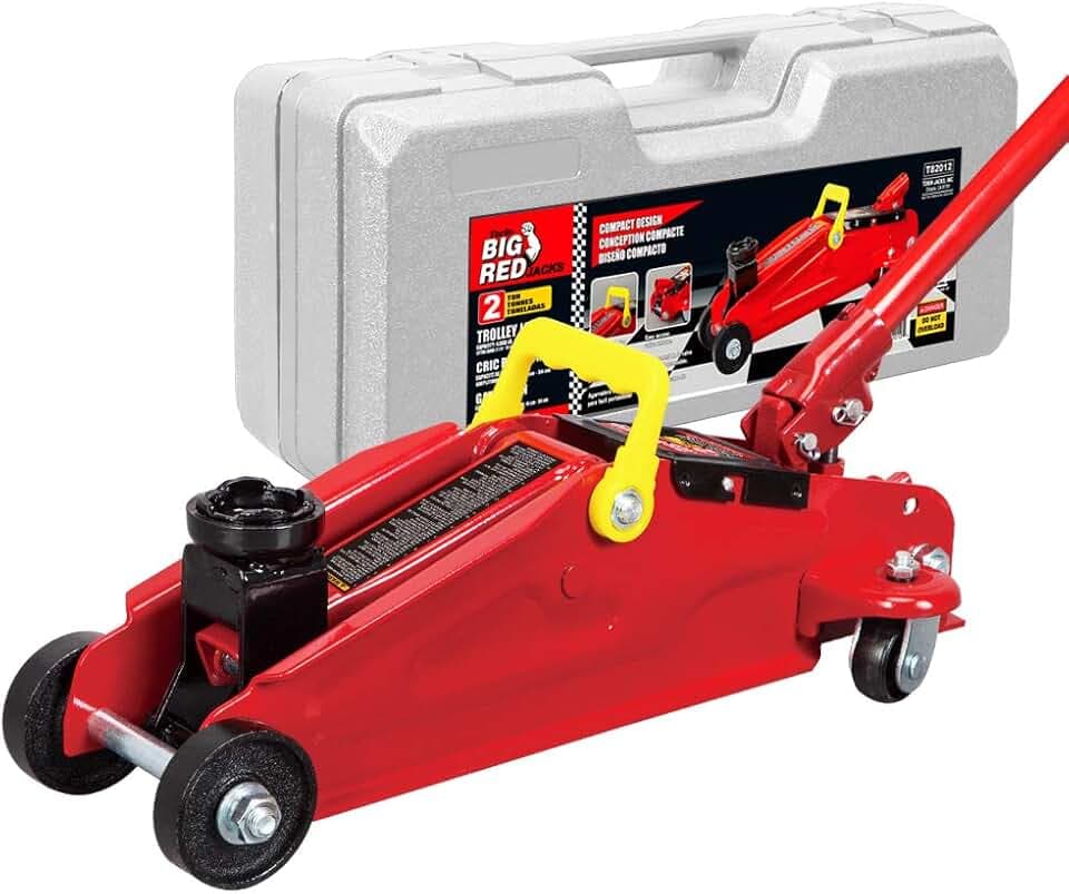 BIG RED TAM82012 Torin Hydraulic Trolley Service/Floor Jack with Blow Mold Carrying Storage Case, 2 Ton (4,000 lb) Capacity, Red