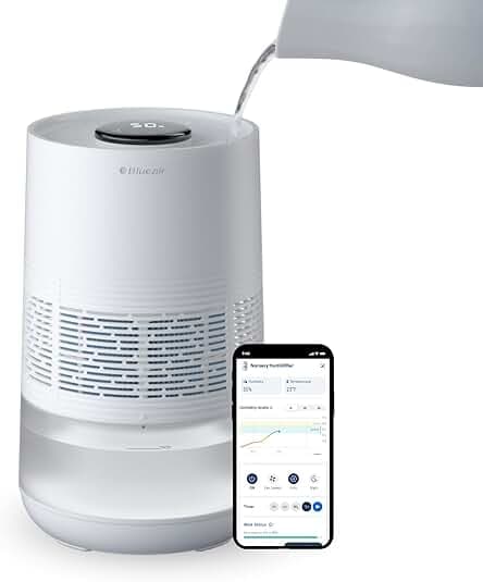BLUEAIR Premium Smart Humidifier for Large Rooms, Bedrooms, Better Sleep with Evaporative Invisible Mist Tech, Auto Humidify, Easy Top Fill, Smart Control with App, Touchscreen, 3.5L Tank for 48 hours