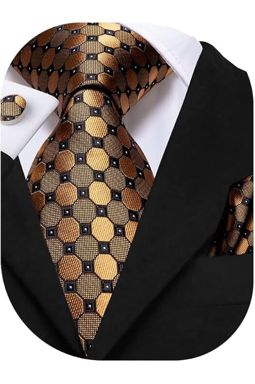Dubulle Mens Tie Set Solid Paisley Silk Striped Necktie for Men with Cufflinks Tie and Pocket Square
