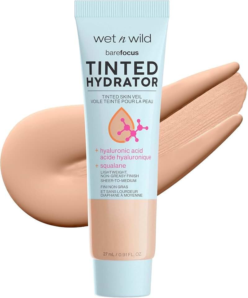 wet n wild Bare Focus Tinted Hydrator Tinted Skin Veil, Lightweight Buildable Coverage with Hyaluronic Acid & Vegan Squalane, Semi-Matte Finish, Cruelty-Free - Light