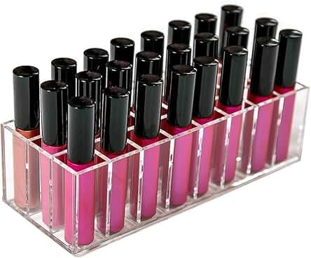 Acrylic Lip Gloss Holder Organizer, Lipstick Holder, 24 Slots Makeup Lip Gloss Lipstick Brushes Storage Display Case