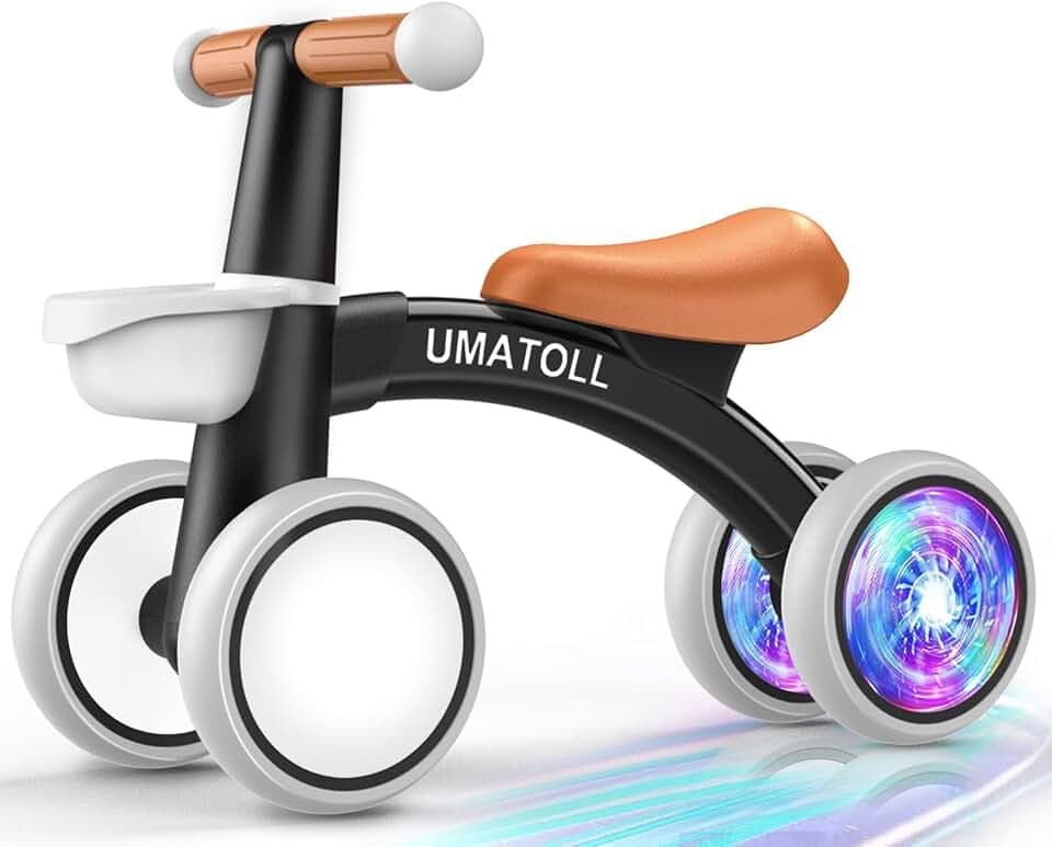 Umatoll Colorful Lighting Baby Balance Bike Toys for 1 Year Old Boys Gifts, Adjustable Seat Baby Walker, One Year Old Boy Birthday Gifts, 12-24 Months Toddler First Ride on Toys with Removable Basket