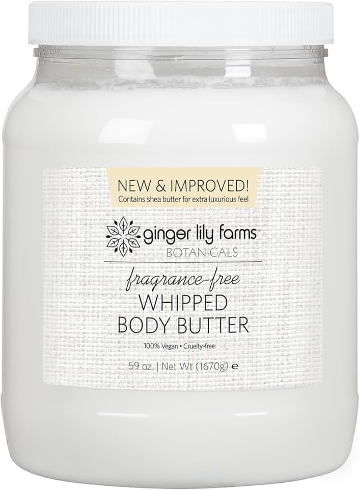 Ginger Lily Farms Botanicals Whipped Body Butter for Dry Skin, Ultra-Hydrating, 100% Vegan & Cruelty-Free, Fragrance-Free, 59 Ounces