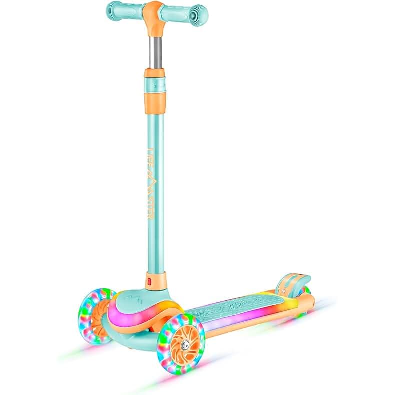 3-Wheel Kids Scooter with Multi-Color Lights on Deck & Wheels – 5-Height Adjustable Handlebar, Wide Anti-Slip Deck, Child Safety Certified, Boys & Girls Ages 3+ Supports Up to 150 lbs