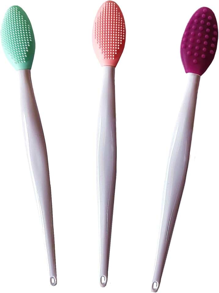 3 Pcs Lip Scrub Brush,Lip Scrubber Exfoliator,Double-Sided Silicone Lip Brush Tool for Men Women Lip Lightening, Lip Exfoliator Scrubber Tool for Dark Lips