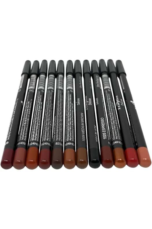 12 pcs, 12 Colors Brown Tone Italia Deluxe Ultra Fine Lip Liner & Eyeliner Set, Creamy, Long Lasting, High Pigmented Pencil, Various Shades of Brown