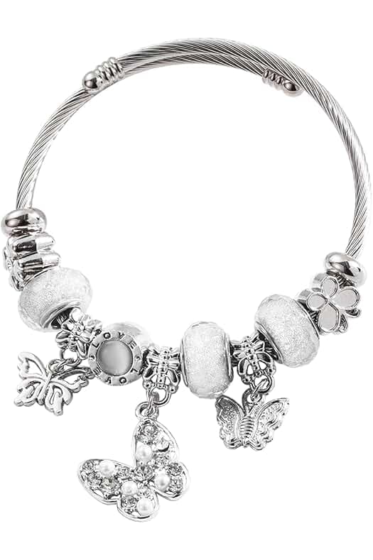 Women Bracelets Charm Bracelet for Women Silver Charm Link Birthday Anniversary Jewelry Titanium Steel Bracelet Gifts for Women Adjustable Beaded Pendant Adjustable Bracelet