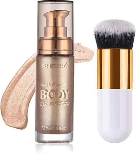 Shimmer Oil, Waterproof Long Lasting Moisturizing Bronze Luminizer Glow for Face & Body, Liquid Illuminator Highlighter 1oz/Jars, Makeup Brush Included (Rose Gold #01)