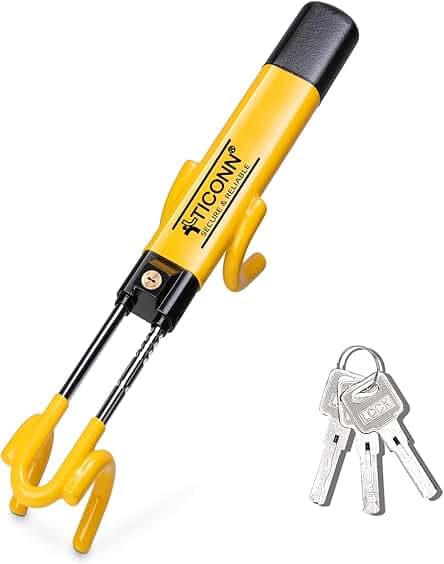 TICONN Steering Wheel Lock Anti Theft Device, Universal Wheel Locks for Cars with 3 Keys and Adjustable Length, Fits SUV, Pickup Truck, Van (Yellow)